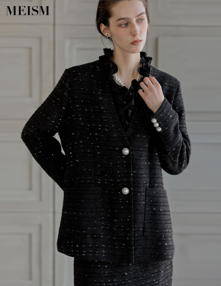 ツイード ノーカラージャケット | 人気レディースファッション通販