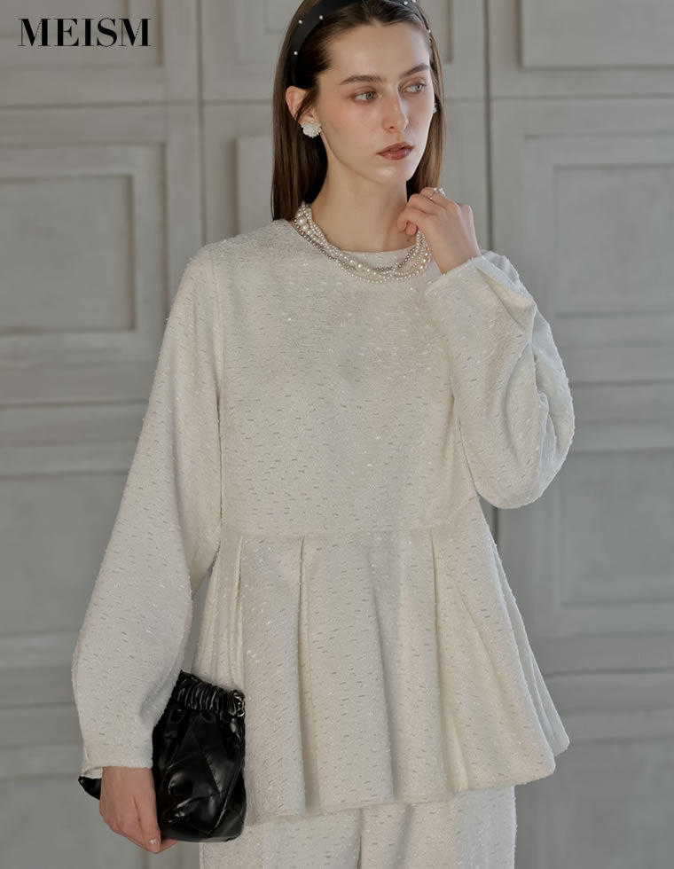 フリンジツイードペプラムトップス - トップス通販 | 人気レディース