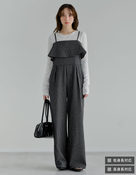 【公式サイト限定！＜24時間＞10％ポイント還元】[低身長/高身長サイズ有]ギンガムチェックビスチェ風キャミオールインワン オールインワン 人気レディースファッション通販 リエディ