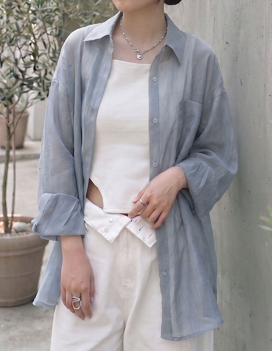 【TIME SALE 10%OFF】[2026S/S COLLECTION]2WAYシャイニーシアーシャツ[mb] トップス 人気レディースファッション通販 リエディ