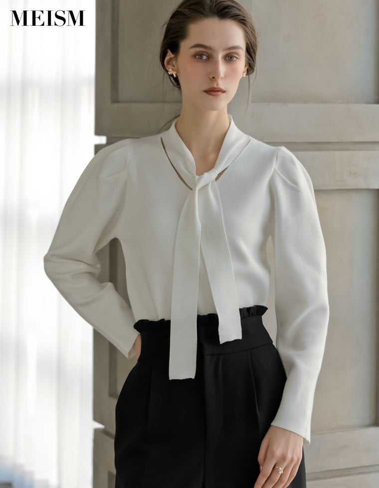 スウェットライクボウタイVネックニット - トップス通販 | 人気