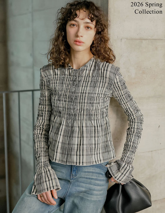 [2026S/S COLLECTION]ギンガムチェックシャーリングブラウス