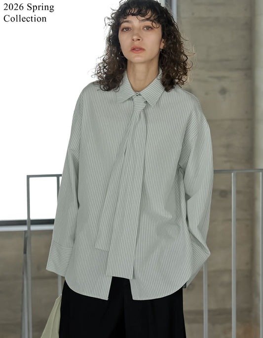 【先行予約会！20%OFFクーポン対象 クーポンコード：SH_PRE20_260205】ボウタイリボンサッカーストライプシャツ トップス 人気レディースファッション通販 リエディ