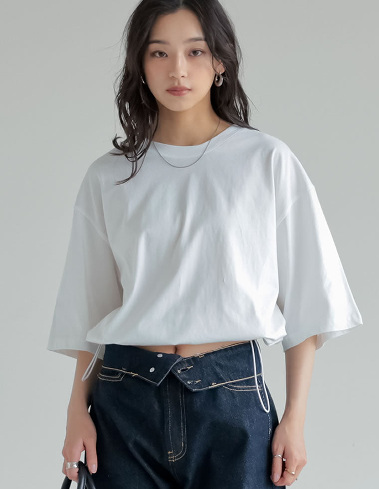 コットン裾ドロストクロップドTシャツ - トップス通販 | 人気