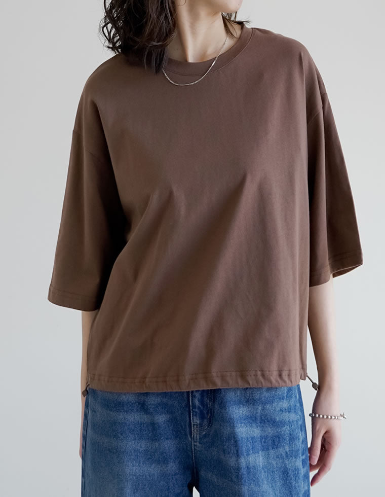 コットン裾ドロストクロップドTシャツ - トップス通販 | 人気