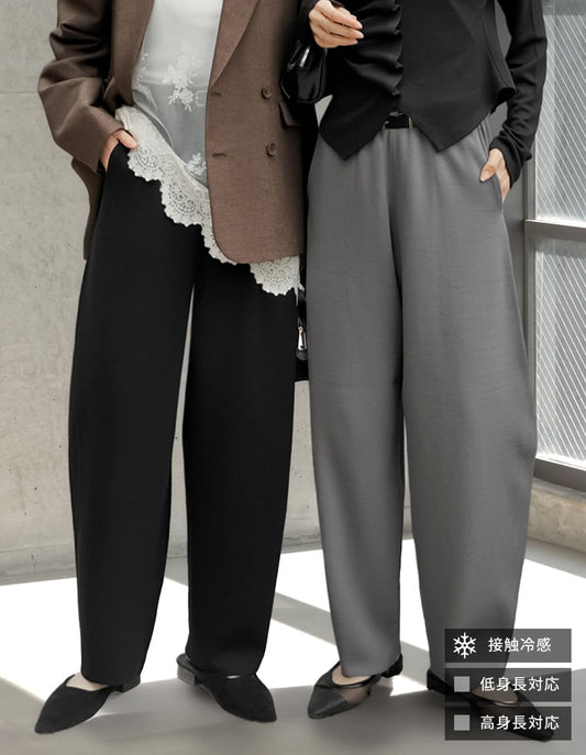 [低身長/高身長サイズ有][接触冷感]レーヨンブレンドニットバレルレッグカーブパンツ パンツ 人気レディースファッション通販 リエディ