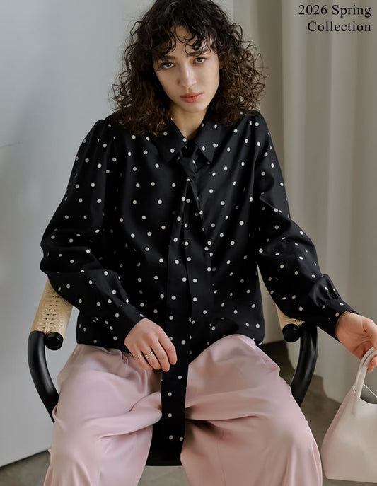 [2026S/S COLLECTION]マルチウェイドットor無地リボンタイ付きシアーシャツ[mb] トップス 人気レディースファッション通販 リエディ
