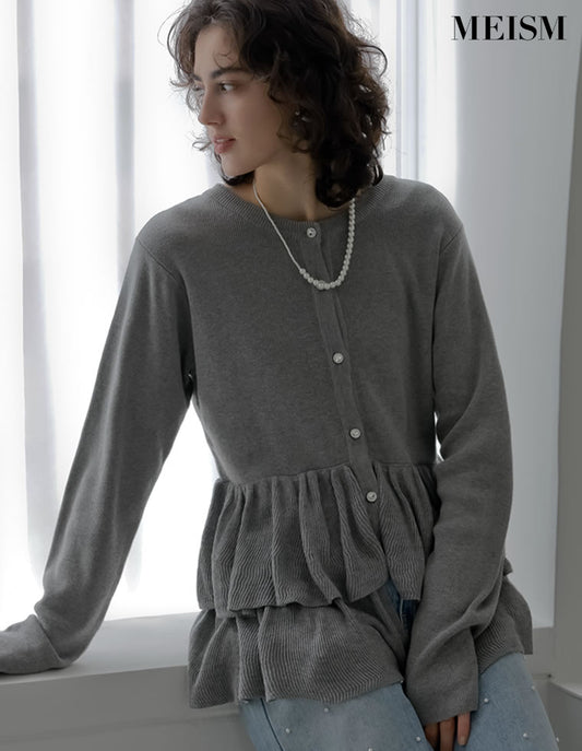 [MEISM by Re:EDIT]前後2WAYフリルティーアードビジューボタンニットカーディガン トップス 人気レディースファッション通販 リエディ