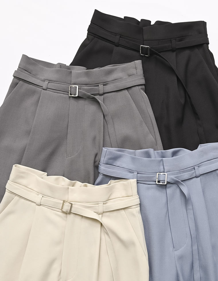ツイル細ベルト付ハイウエストワイドパンツ - パンツ通販 | 人気