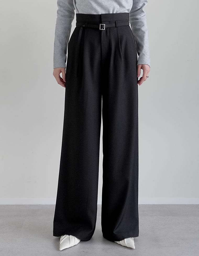 ツイル細ベルト付ハイウエストワイドパンツ - パンツ通販 | 人気