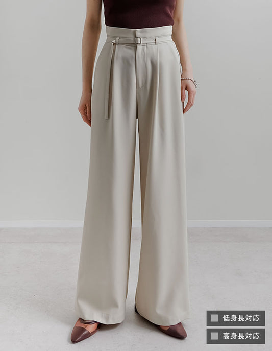 [低身長/高身長サイズ有]ツイル細ベルト付ハイウエストワイドパンツ パンツ 人気レディースファッション通販 リエディ