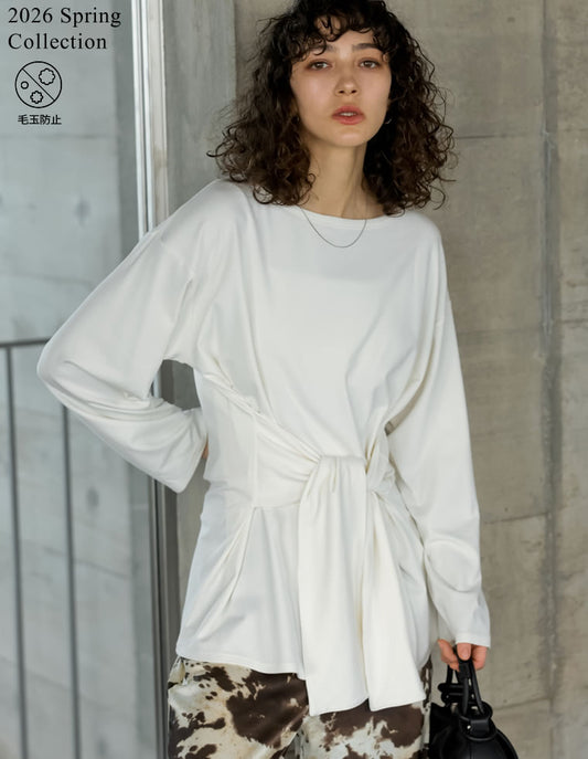 【公式サイト限定！＜24時間＞10％ポイント還元】【クーポンで20%OFF￥4,499⇒￥3,599 クーポンコード：SH_20_2602】[2026S/S COLLECTION]アンチピリングウエストリボンチュニックトップス[mb] トップス 人気レディースファッション通販 リエディ