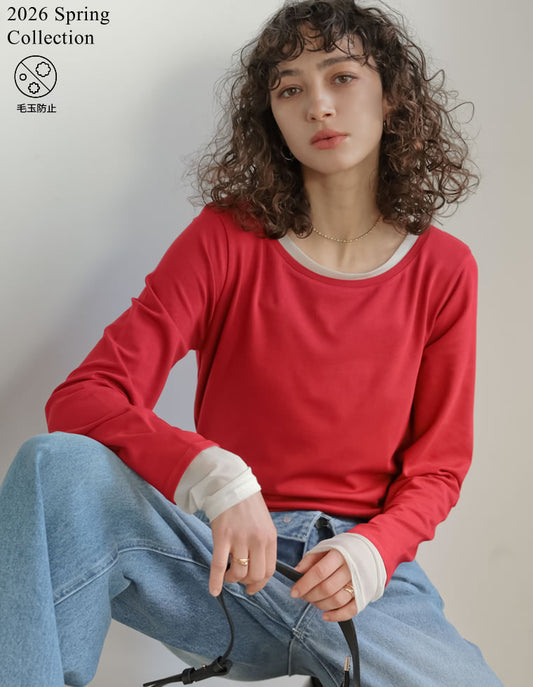 【公式サイト限定！＜24時間＞10％ポイント還元】【クーポンで20%OFF￥4,798⇒￥3,838 クーポンコード：SH_20_2602】[2026S/S COLLECTION]アンチピリングチュールレイヤード風配色トップス[mb] トップス 人気レディースファッション通販 リエディ