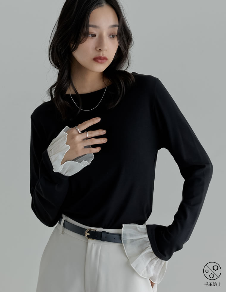 アンチピリング袖シアーフレアトップス - トップス通販 | 人気