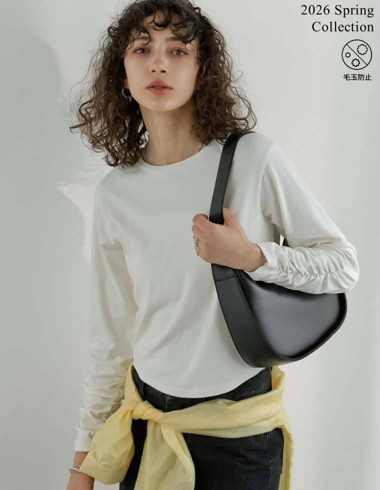 アンチピリング袖シャーリングトップス - トップス通販 | 人気