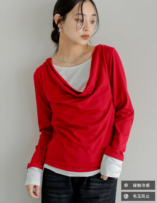 アンチピリングレイヤード風ドレープトップス トップス 人気レディースファッション通販 リエディ