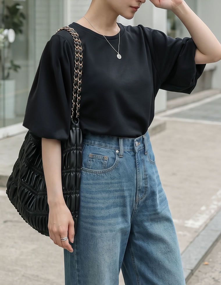 マシュマロポンチ半袖バルーン袖トップス - トップス通販 | 人気