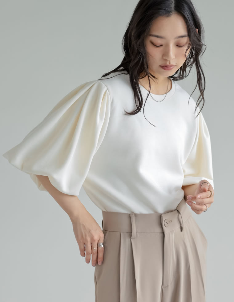 マシュマロポンチ半袖バルーン袖トップス - トップス通販 | 人気