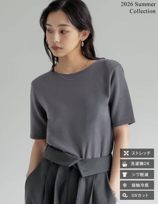 [UVカット最大99.9％][接触冷感][シワになりにくい][2026 SUMMER COLLECTION]マシュマロポンチ肩パッド付きクルーネックトップス[mb] トップス 人気レディースファッション通販 リエディ