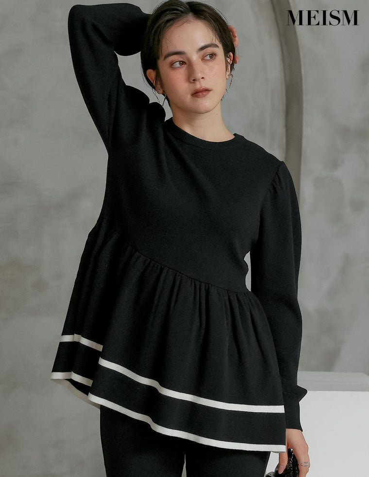 【美品】インゲボルグ★2022年製 袖フリルのニット 黒系 透かし編み♪無地 z15832 INGEBORG - 【美品】インゲボルグ☆2022年製 袖フリルのニット 黒系