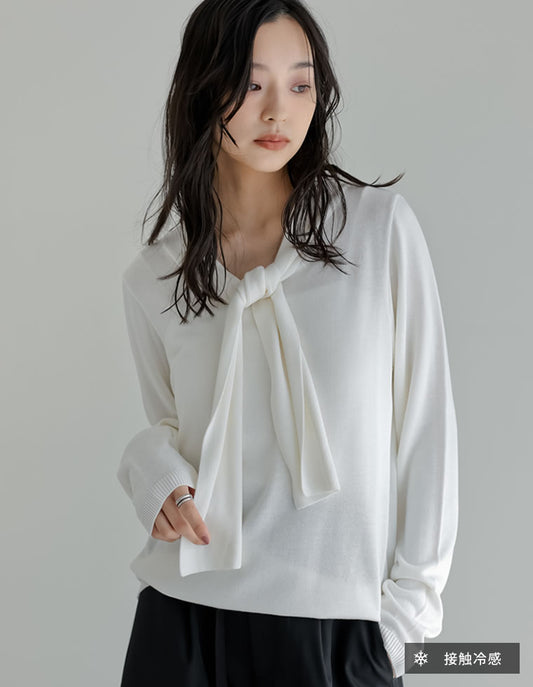 【公式サイト限定！＜24時間＞10％ポイント還元】レーヨンニットボウタイ付き長袖トップス トップス 人気レディースファッション通販 リエディ