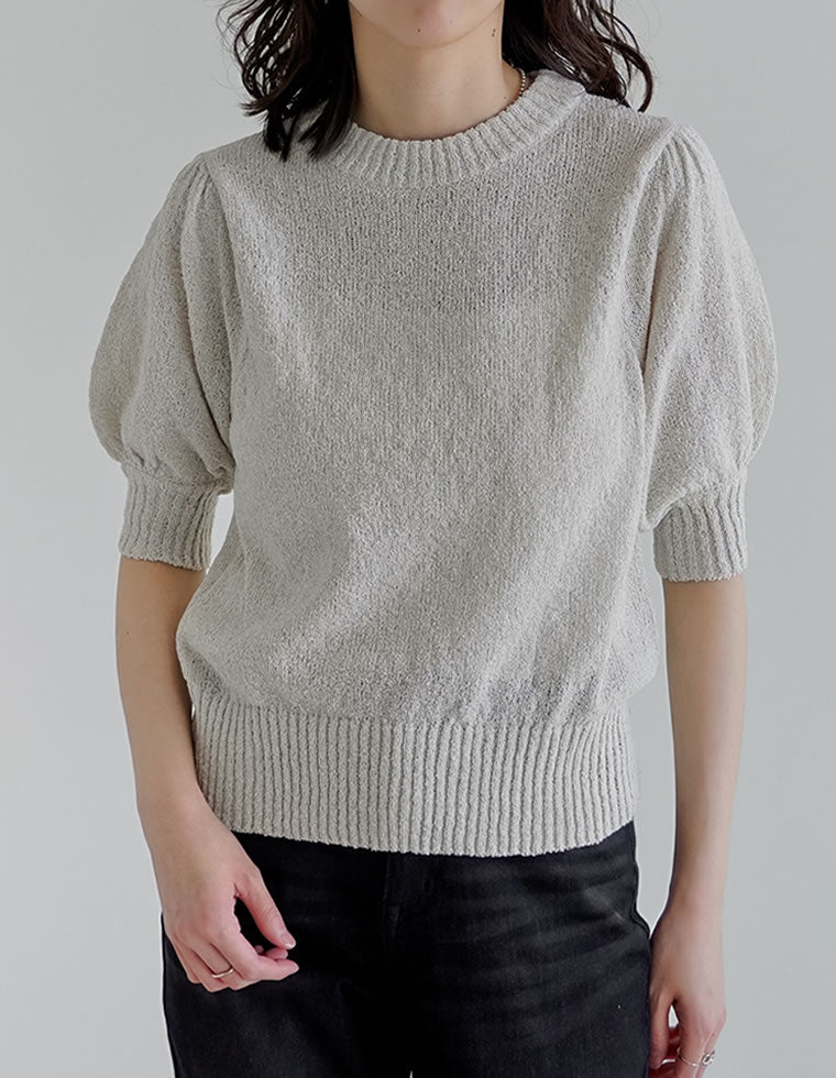 【ま】ハーリップトゥ　ボリュームスリーブニット　グレー　M ミックスシャギーボリュームスリーブニット【miette ミエット】 | titivate