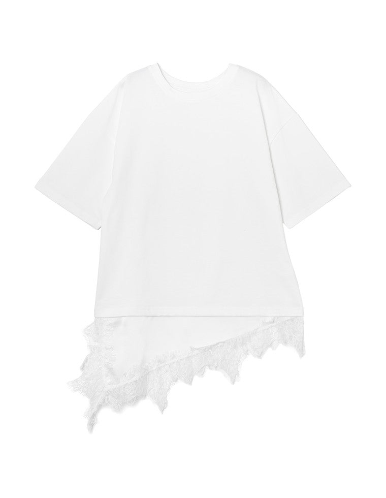 裾サテンレースレイヤード風Tシャツ - トップス通販 | 人気レディース