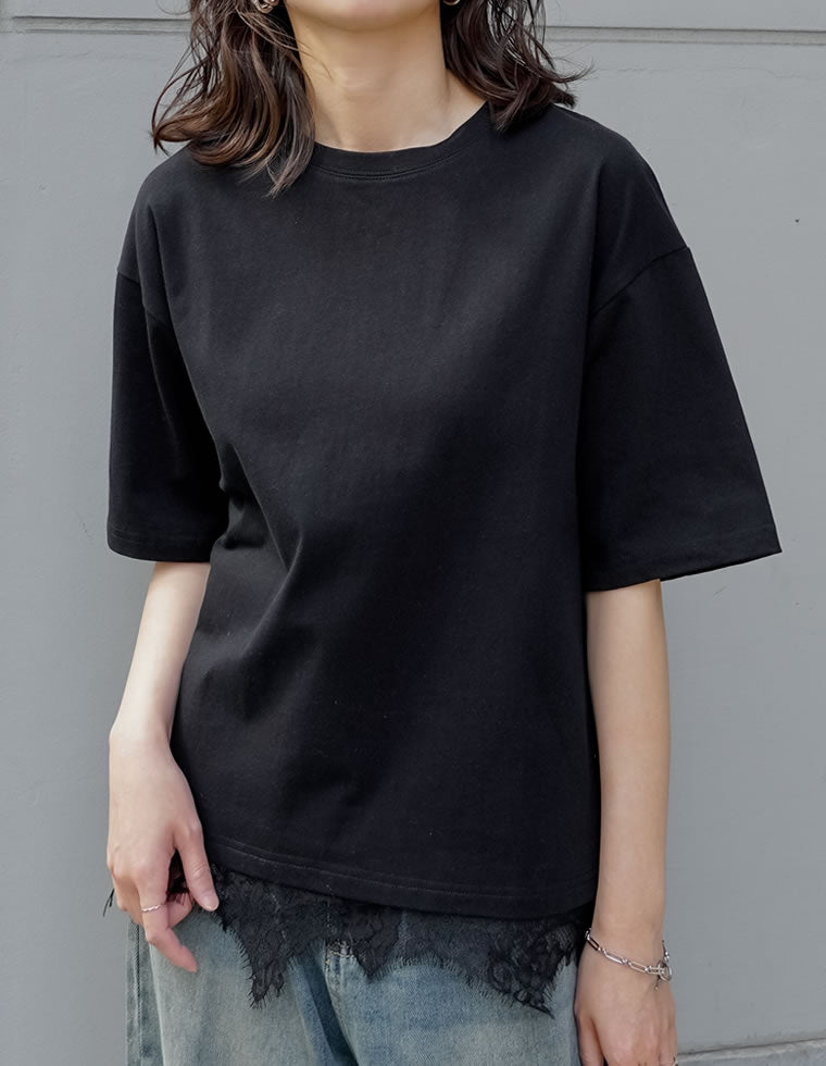 裾レースレイヤード風半袖Tシャツ - トップス通販 | 人気レディース