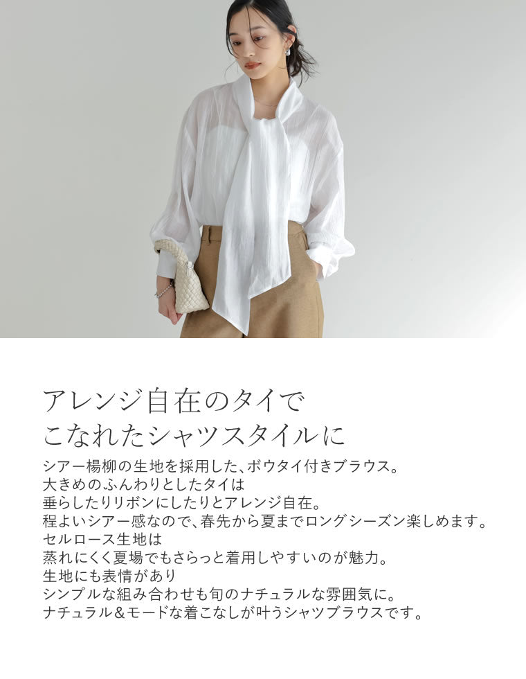 シアーボウタイ付きブラウス - トップス通販 | 人気レディース
