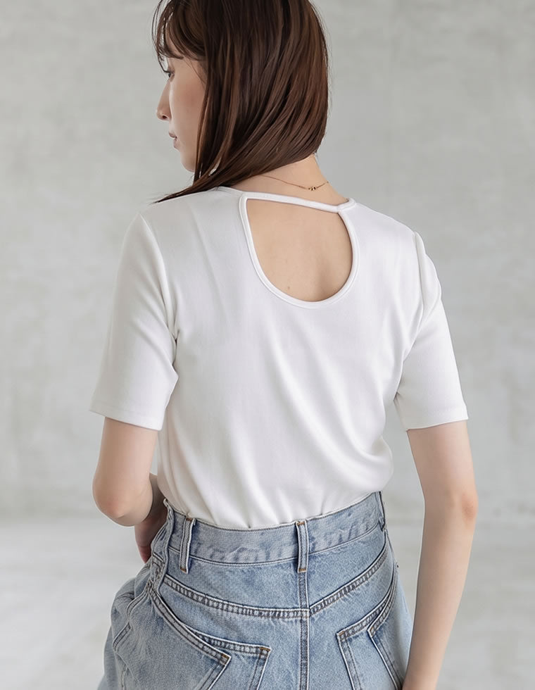 リブカットソーバックオープントップス - トップス通販 | 人気