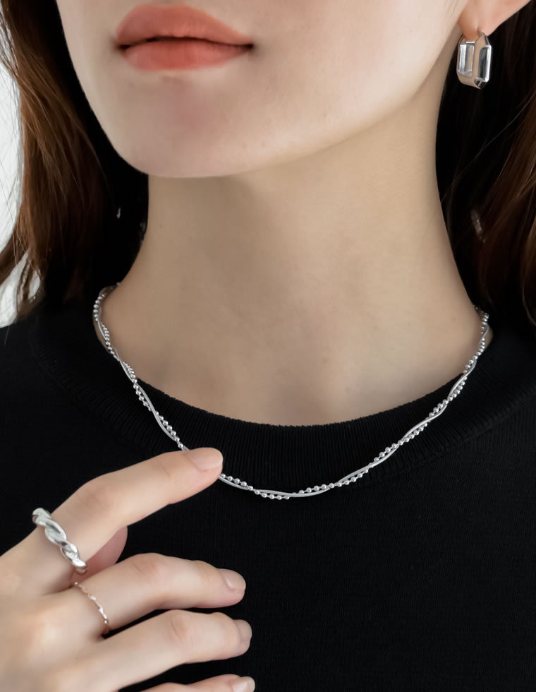 ボール×スネークチェーンコンビネックレス[mb] - アクセサリー通販