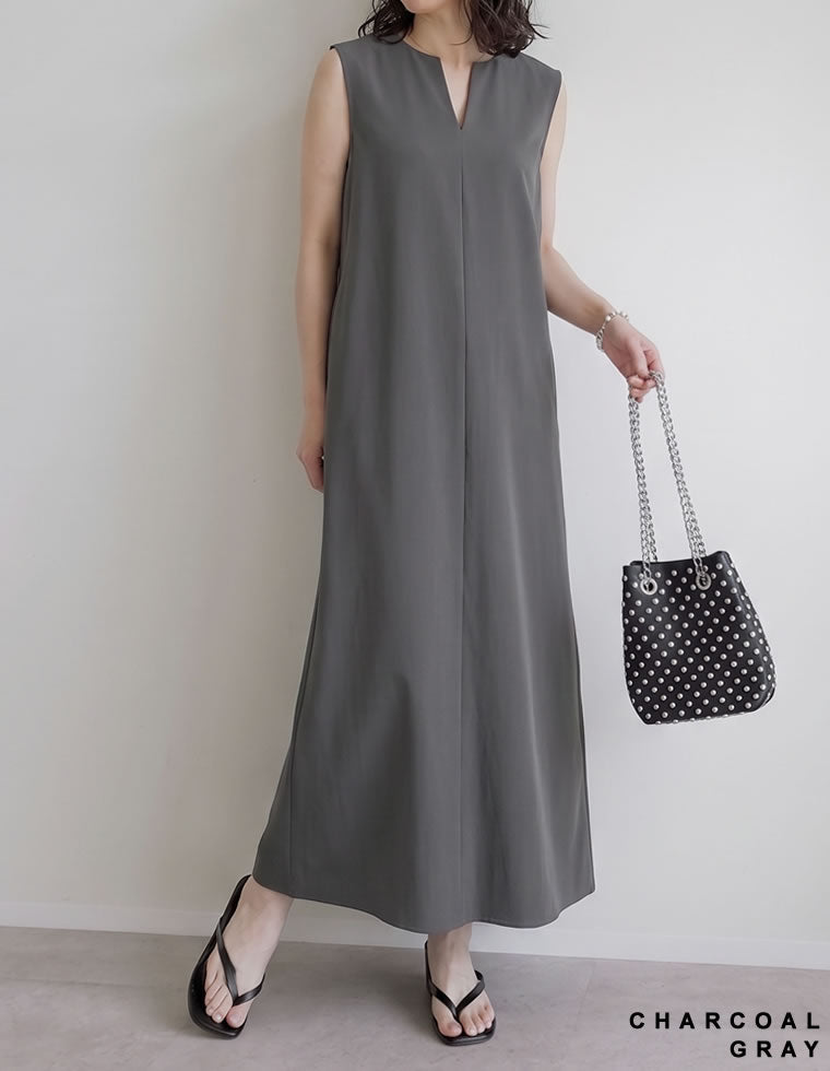 タフタキーネックノースリーブワンピース - ワンピース通販 | 人気