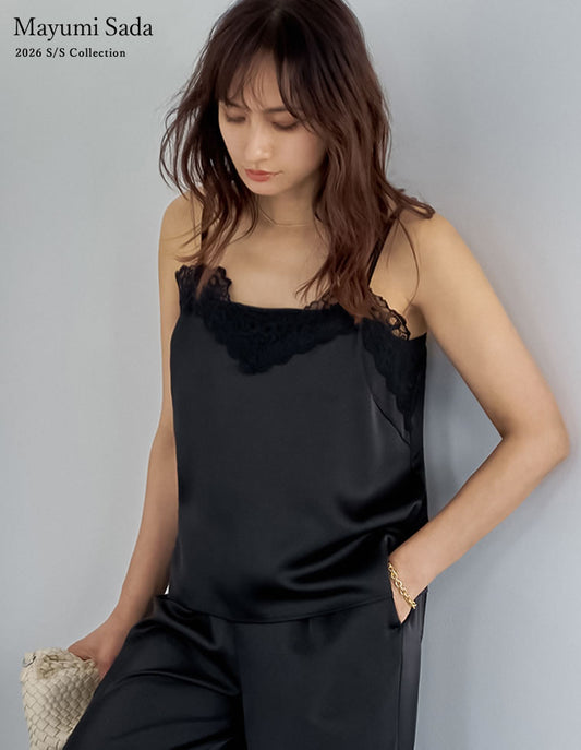 【公式限定！20％ポイント還元】サテンレースVネックキャミソール[mb]