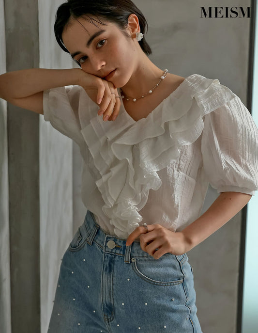 [MEISM by Re:EDIT]フリルティアードハーフスリーブブラウス[mb] トップス 人気レディースファッション通販 リエディ