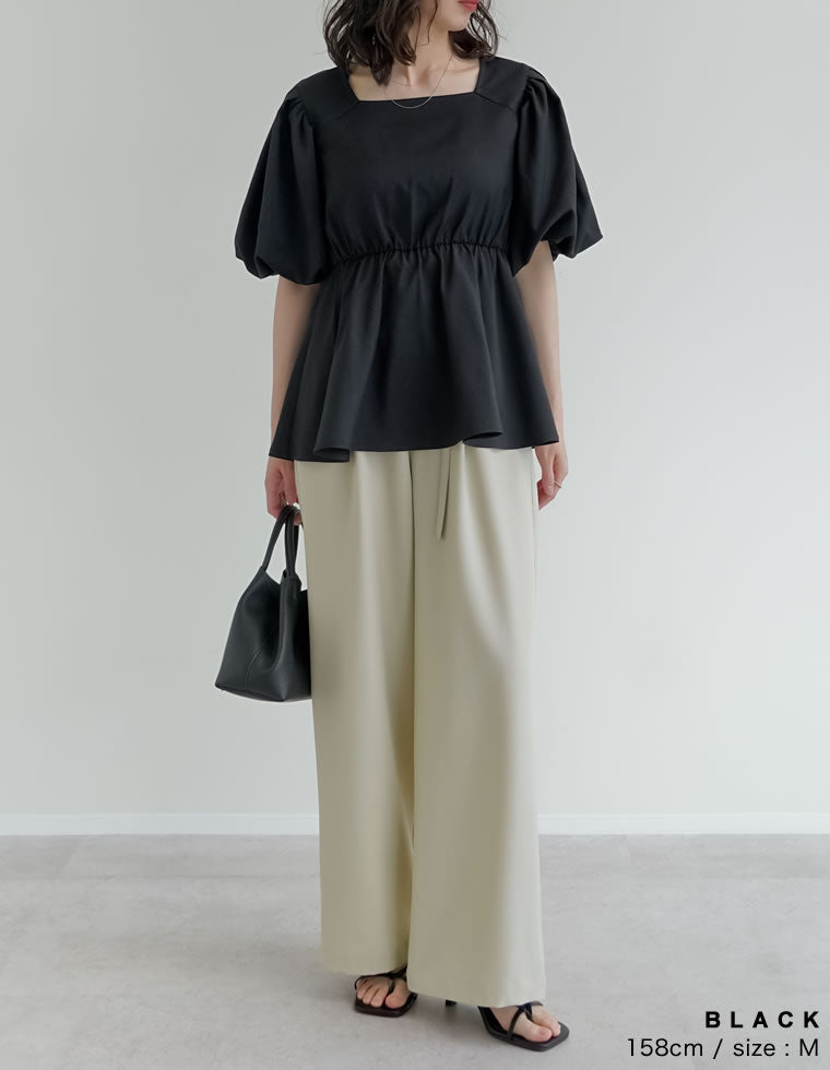 BORDERS & BALCONY ブラック ペプラム リネン トップス リネンライクペプラムトップス - トップス通販 | 人気レディース