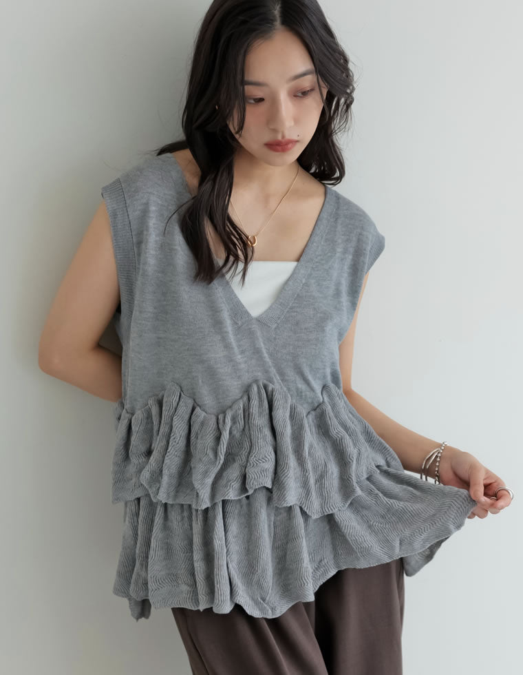 【美品】P イレギュラーフリル ベスト チュニック アシンメトリー アシンメトリーフリルニットベスト - トップス通販 | 人気レディース