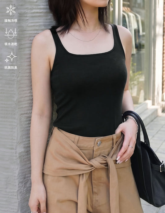 [Bamboo Line Bra Top][接触冷感][抗菌防臭][吸水速乾][UVカット][肌にやさしい][サステナブル]テレコリブカップ付きスクエアタンクトップ[返品交換不可][mb] トップス 人気レディースファッション通販 リエディ