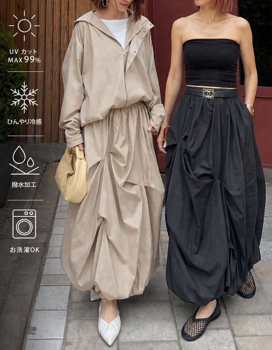 [UVカット最大99.9％以上][UPF50+][接触冷感][撥水加工][洗濯機で洗える][Shine Cool UV][低身長サイズ有]ランダムタックバルーンスカート スカート 人気レディースファッション通販 リエディ