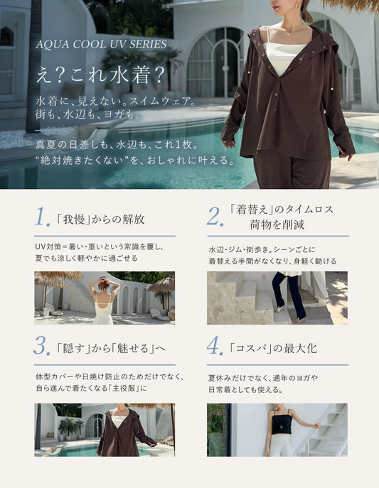 【クーポンご利用でMAX20％OFF】[接触冷感][UVカット最大99.7％][遮熱最大50％][UPF50+][Aqua Cool UV]オーバーサイズドロストフード付きパーカー 水着/着物・浴衣 人気レディースファッション通販 リエディ