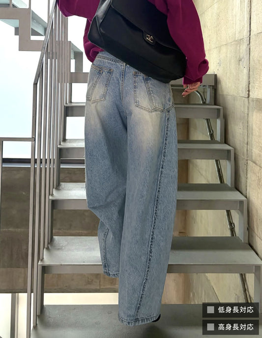 【TIME SALE 15%OFF】[2026AW COLLECTION][低身長/高身長/大きいサイズ有]サイド切り替えバックポケットカーブデニムパンツ