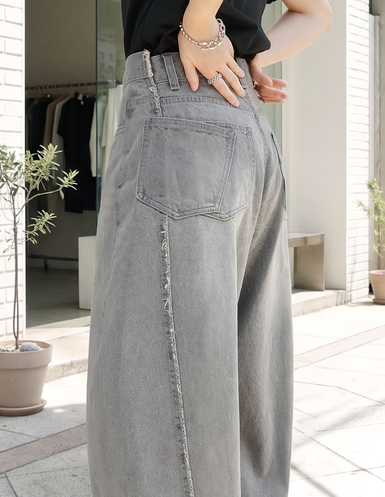 サイドフリンジワイドデニムパンツ - パンツ通販 | 人気レディース