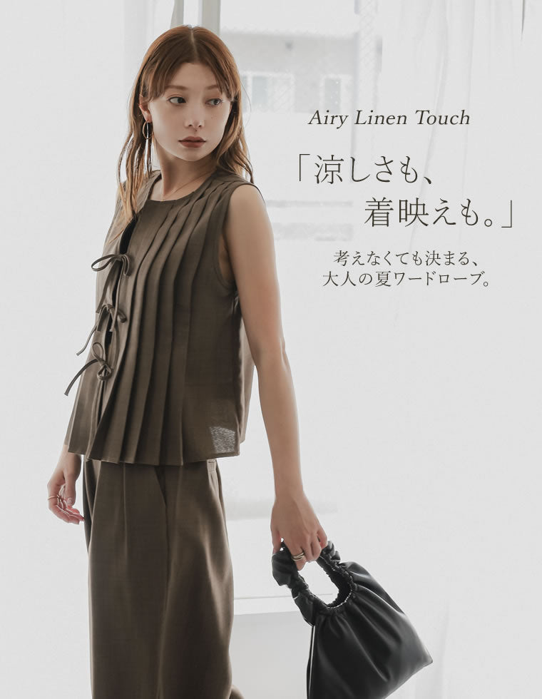 OMMO ノースリーブ　トップス　新品　未使用　フリーサイズ リネンライクプリーツタックノースリーブ - トップス通販 | 人気