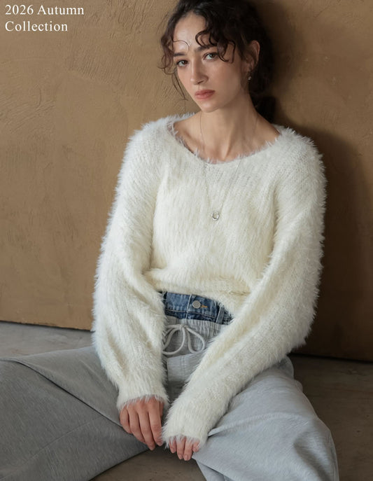 [2026AW COLLECTION]Vネックプードルシャギーニットトップス
