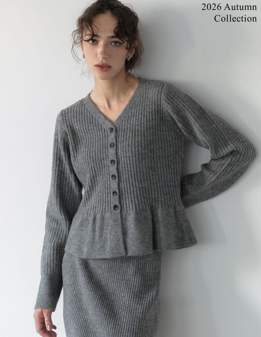 [2026AW COLLECTION]アルパカタッチVネックリブニットぺプラムカーディガン