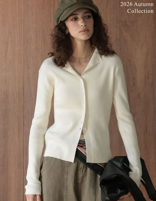 [2026AW COLLECTION]フロントボタンハイネックリブニットカーディガン