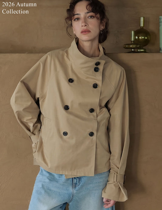 [2026AW COLLECTION]ツイルベルト付きダブルラグランショート丈トレンチ