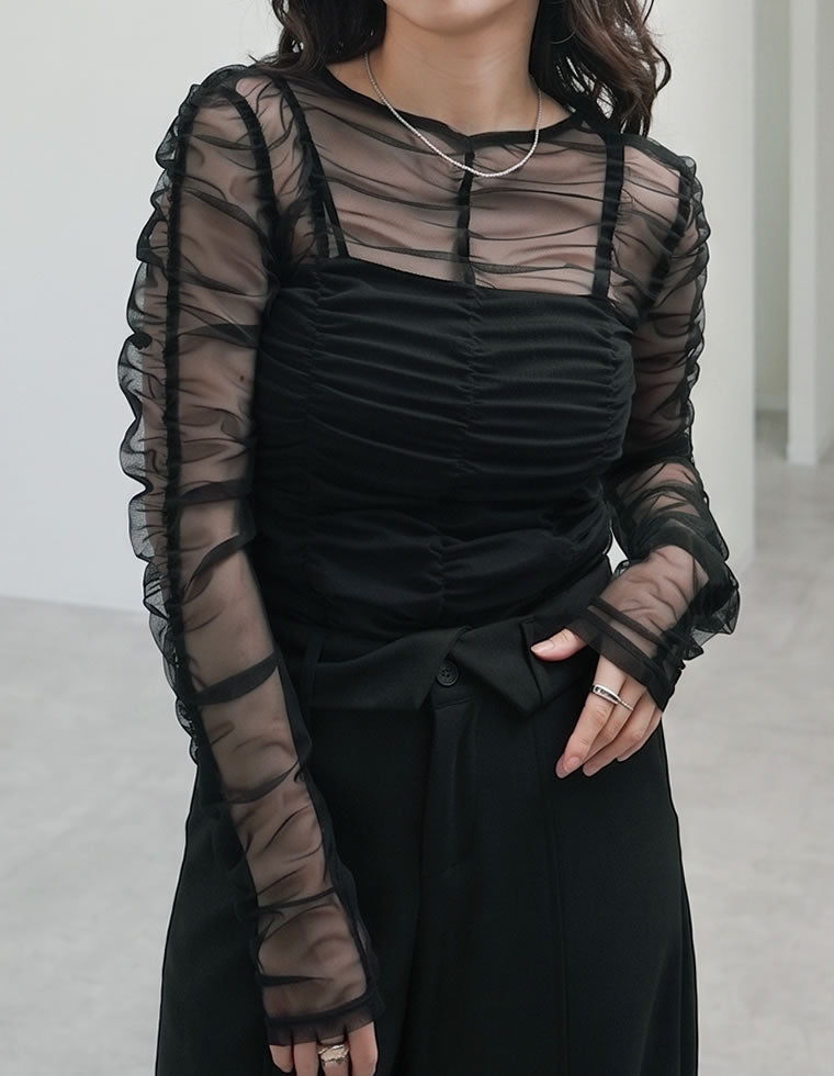 チュールシャーリングシアートップス - トップス通販 | 人気レディース