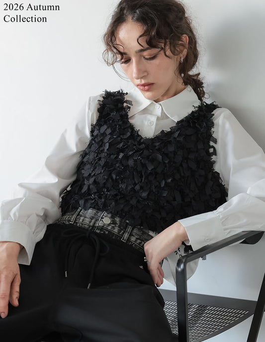 [2026AW COLLECTION]リボンフリンジVネックビスチェ[mb]