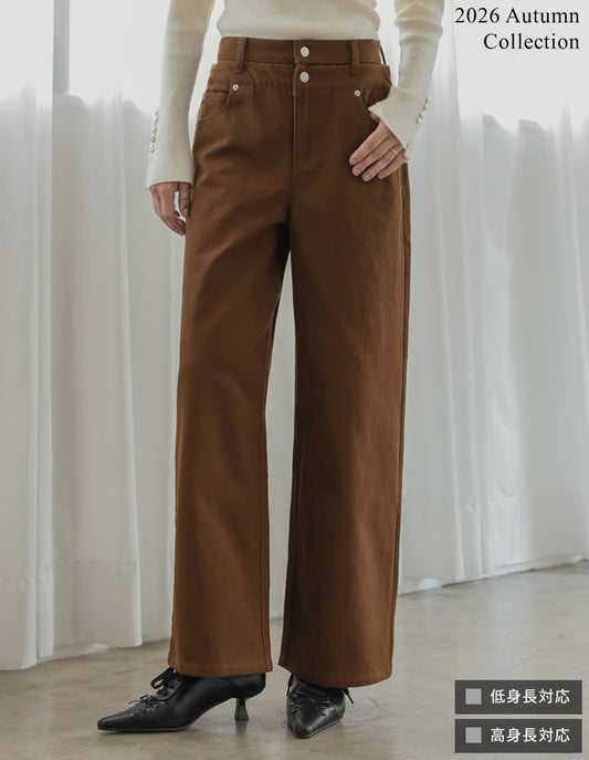 [2026AW COLLECTION][低身長/高身長サイズ有]ダブルウエストワイドストレートデニムパンツ