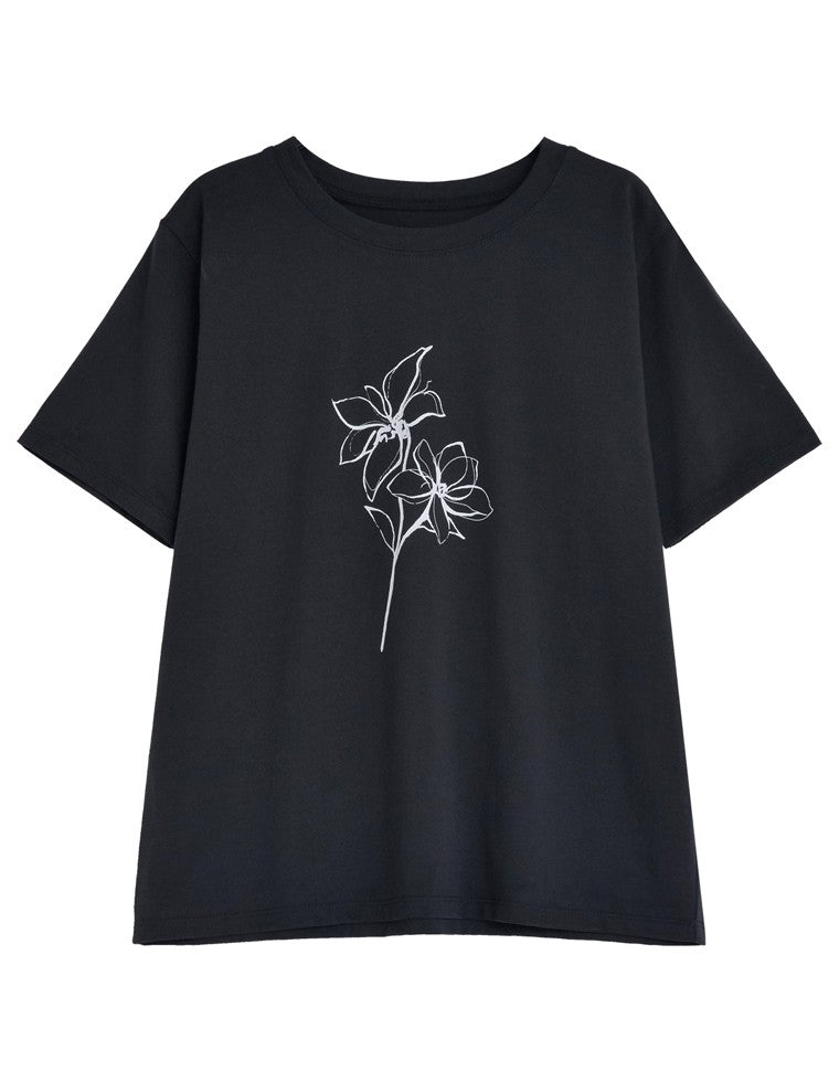ドローイングフラワーTシャツ